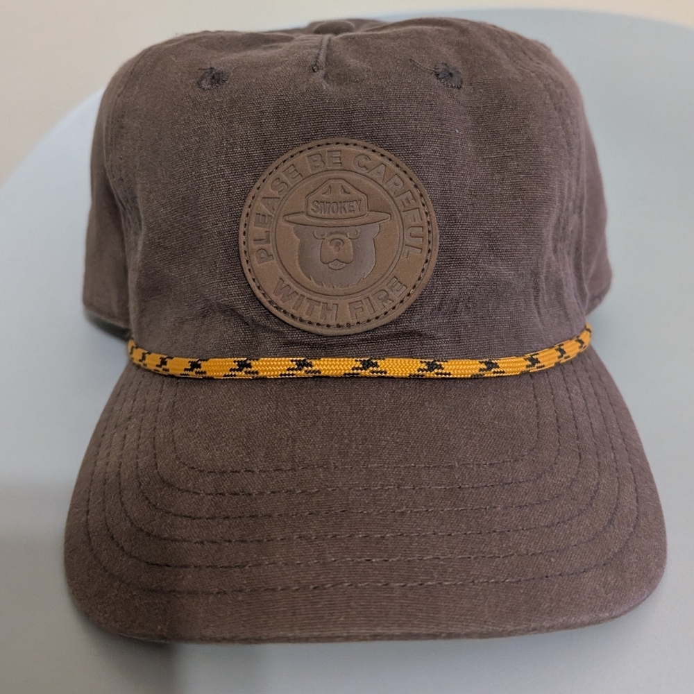 Smokey Bear Hat Cap Snap Back Brown Rope Outdoors Hiking Camping Outdoors Mens